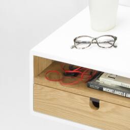 White Floating Nightstand Bedside Table Drawer in Oak Mid Century Modern - thumbnail 2