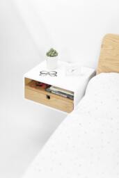 White Floating Nightstand Bedside Table Drawer in Oak Mid Century Modern - thumbnail 1