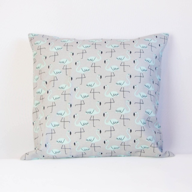 Flamingo Pillow Cover, Gray & Teal Cushion Bird Nursery Decor, Cute Throw - image 1