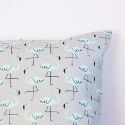 Flamingo Pillow Cover, Gray & Teal Cushion Bird Nursery Decor, Cute Throw - thumbnail 2
