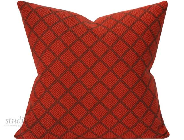 Vintage Wool Pillow Cover - Orange Geometric, Charcoal Linen Reverse - 20x20 - image 1