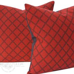 Vintage Wool Pillow Cover - Orange Geometric, Charcoal Linen Reverse - 20x20 - thumbnail 3