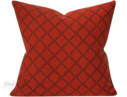 Vintage Wool Pillow Cover - Orange Geometric, Charcoal Linen Reverse - 20x20 - thumbnail 1