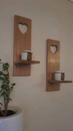 Larger Size Pair Of Wooden Candle Sconces .solid Oak Handmade .candles Etc Not Included - thumbnail 3