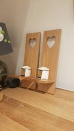 Larger Size Pair Of Wooden Candle Sconces .solid Oak Handmade .candles Etc Not Included - thumbnail 2