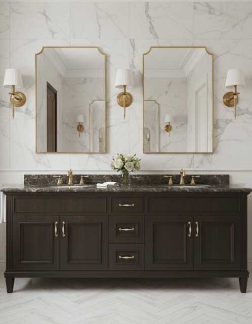 Rectangular Gold Brass Mirror - Vanity Ch??teau Wall Mirrors - image 1