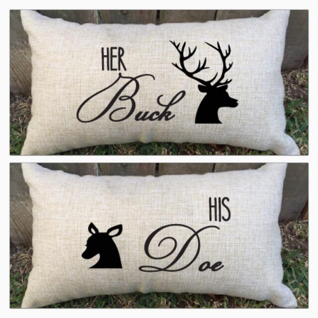 Her Buck His Doe Set Of 2 Couples Pillow Perfect Decor For Newlyweds, Anniversaries, Valentine's Day & More - image 1