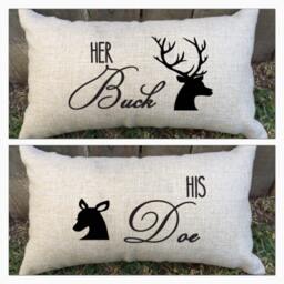 Her Buck His Doe Set Of 2 Couples Pillow Perfect Decor For Newlyweds, Anniversaries, Valentine's Day & More