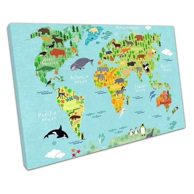 Ocean Life Illustrated Map Animal Kingdom Wall Art For Home Office - Ready To Hang Print - image 1