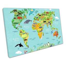 Ocean Life Illustrated Map Animal Kingdom Wall Art For Home Office - Ready To Hang Print - thumbnail 1