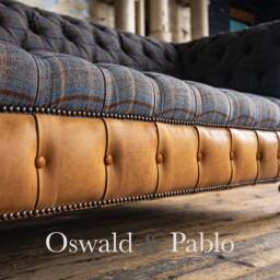 3 Seater Tan Brown Tweed Fabric Chesterfield Sofa Settee - Vintage Leather British Handmade Furniture - thumbnail 2