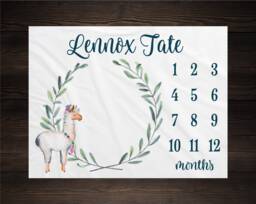 Llama Alpaca Milestone Blanket Personalized Monthly Growth Tracker Custom Baby Shower Gift For New Mom Newborn Boho Nursery - thumbnail 1