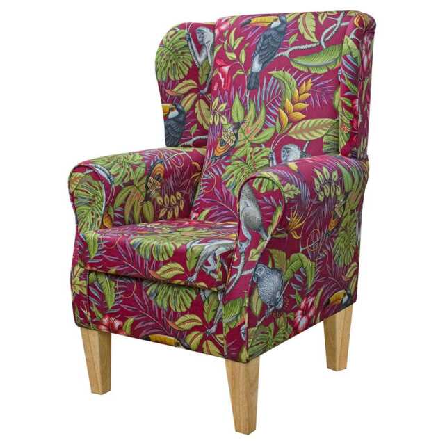 Rainforest Tropical Wingback Armchair in Cranberry Red - Handmade Britain - image 1