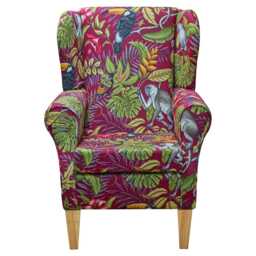 Rainforest Tropical Wingback Armchair in Cranberry Red - Handmade Britain - thumbnail 2