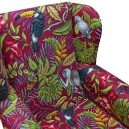Rainforest Tropical Wingback Armchair in Cranberry Red - Handmade Britain - thumbnail 3