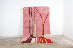 Handmade Pink Boujad Rug Authentic Moroccan Wool Carpet - thumbnail 1