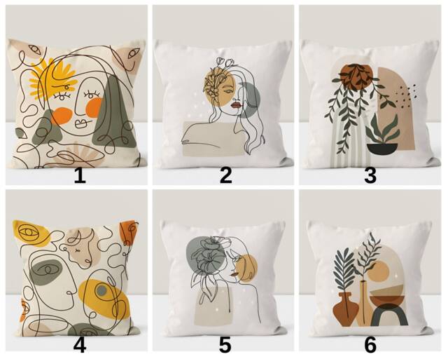 Abstract One Line Draw Pillow Cover, Mid Century Modern Cushion, Artistic Living Room Decor, Minimalist Home Accessory - image 1