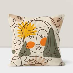 Abstract One Line Draw Pillow Cover, Mid Century Modern Cushion, Artistic Living Room Decor, Minimalist Home Accessory - thumbnail 2