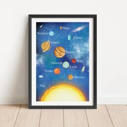 Watercolor Solar System Print Space Nursery Decor, Educational Wall Art - thumbnail 2