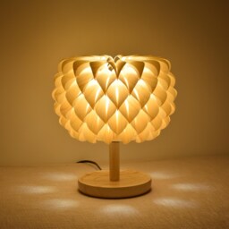 Table Lamp, Dahlia Lamp, Wooden Desk Lamp, Bedroom Decor Lamp, Maple Veneer Shade, Chinese Ash Wooden Base - thumbnail 3