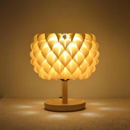 Table Lamp, Dahlia Lamp, Wooden Desk Lamp, Bedroom Decor Lamp, Maple Veneer Shade, Chinese Ash Wooden Base - thumbnail 1