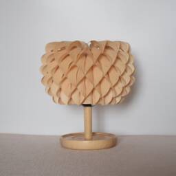 Table Lamp, Dahlia Lamp, Wooden Desk Lamp, Bedroom Decor Lamp, Maple Veneer Shade, Chinese Ash Wooden Base - thumbnail 2