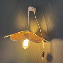 7-Petal Linen & Rattan Flower Lamp - Chandelier Wall Light Handcrafted - thumbnail 4
