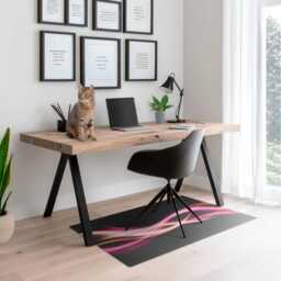 Wavy Lines Computer Chair Mat, Black Office Abstraction Vinyl Floor Protector, Protector - thumbnail 3