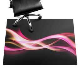 Wavy Lines Computer Chair Mat, Black Office Abstraction Vinyl Floor Protector, Protector - thumbnail 2