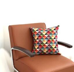 Colorful Triangle Geometric Cushion Made Of Tapestry Fabric With Insert, Square & Landscape Format 40x40, 45x45, 50x50, 60x60, 60x40 cm, Custom