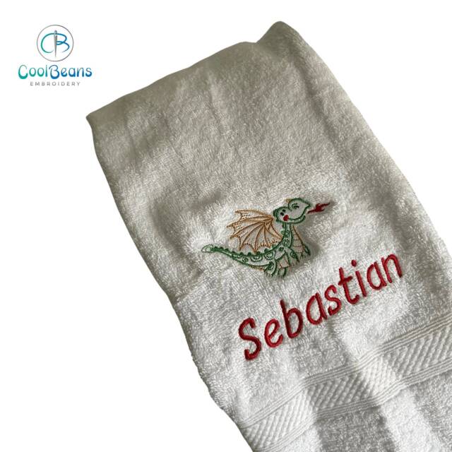 Dragon Towel - Personalised Face Cloth/Hand Bath = Embroidered - image 1