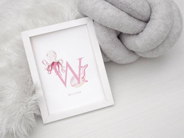 Personalised Name Print, Fishing, Sea Creatures, Girl's Boy's Picture, Under The Sea, Whale Life Animals - image 1