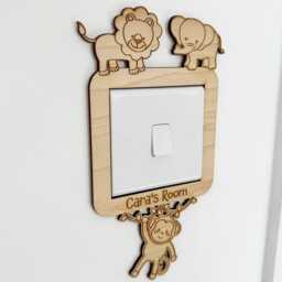 Personalised Safari Animals Light Switch Surround, Wooden Nursery Cover, Children Bedroom Decoration, Baby Room Gift With Name - thumbnail 3