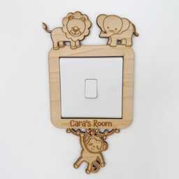 Personalised Safari Animals Light Switch Surround, Wooden Nursery Cover, Children Bedroom Decoration, Baby Room Gift With Name - thumbnail 2
