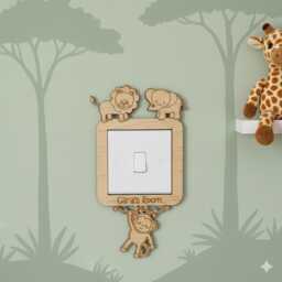 Personalised Safari Animals Light Switch Surround, Wooden Nursery Cover, Children Bedroom Decoration, Baby Room Gift With Name - thumbnail 1