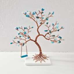 Aquamarine & Apatite Gemstone Tree With Swing, 19Th Anniversary Gift For Her - thumbnail 1