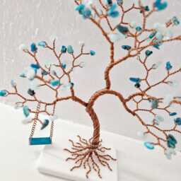 Aquamarine & Apatite Gemstone Tree With Swing, 19Th Anniversary Gift For Her - thumbnail 2