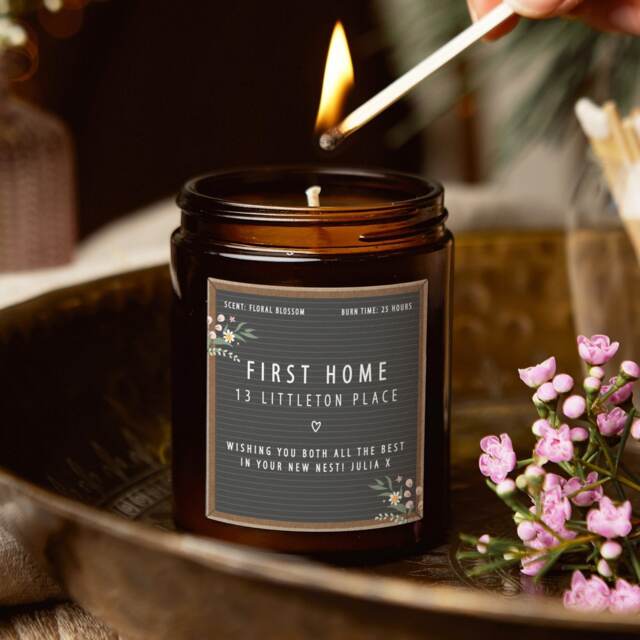 Personalised First Home Scented Candle Floral New Gift - image 1