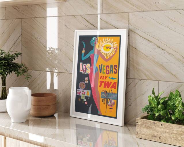 Travel Poster Las Vegas Printed Wall Art A3 A4 Framed Unframed Decorative Print Neon Lights Cityscape - image 1