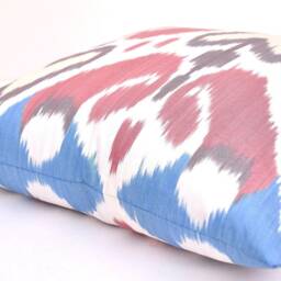 Handmade Uzbek Ikat Pillow Cover, Pink & Blue Cotton, 20x20 - thumbnail 2