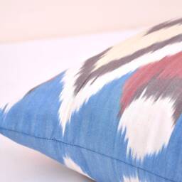 Handmade Uzbek Ikat Pillow Cover, Pink & Blue Cotton, 20x20 - thumbnail 3