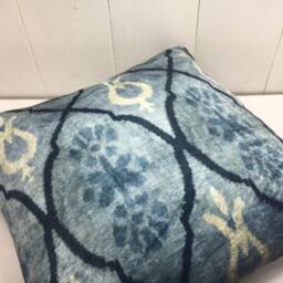 Blue Ikat Pillow Cover, Handwoven Silk Blend - 24x24 - thumbnail 4