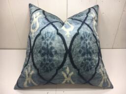 Blue Ikat Pillow Cover, Handwoven Silk Blend - 24x24 - thumbnail 1