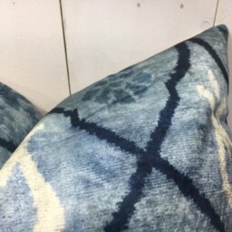 Blue Ikat Pillow Cover, Handwoven Silk Blend - 24x24 - thumbnail 2