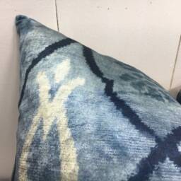 Blue Ikat Pillow Cover, Handwoven Silk Blend - 24x24 - thumbnail 3