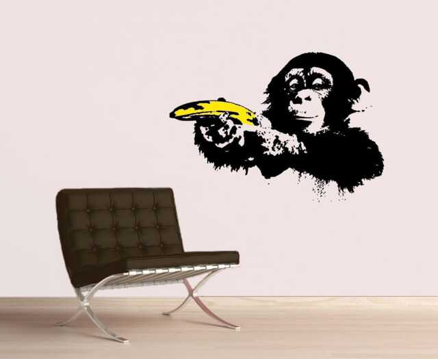 Banksy Monkey With Warhol Banana Wall Decal, Popart, Sticker, Street Art, Urban Vinyl Grafitty, Stencil - image 1