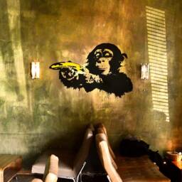 Banksy Monkey With Warhol Banana Wall Decal, Popart, Sticker, Street Art, Urban Vinyl Grafitty, Stencil - thumbnail 3