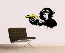 Banksy Monkey With Warhol Banana Wall Decal, Popart, Sticker, Street Art, Urban Vinyl Grafitty, Stencil - thumbnail 1