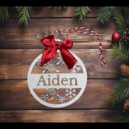 Personalised Wooden Christmas Ornament Custom Name Bauble With Red Ribbon - thumbnail 3