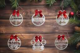 Personalised Wooden Christmas Ornament Custom Name Bauble With Red Ribbon - thumbnail 1